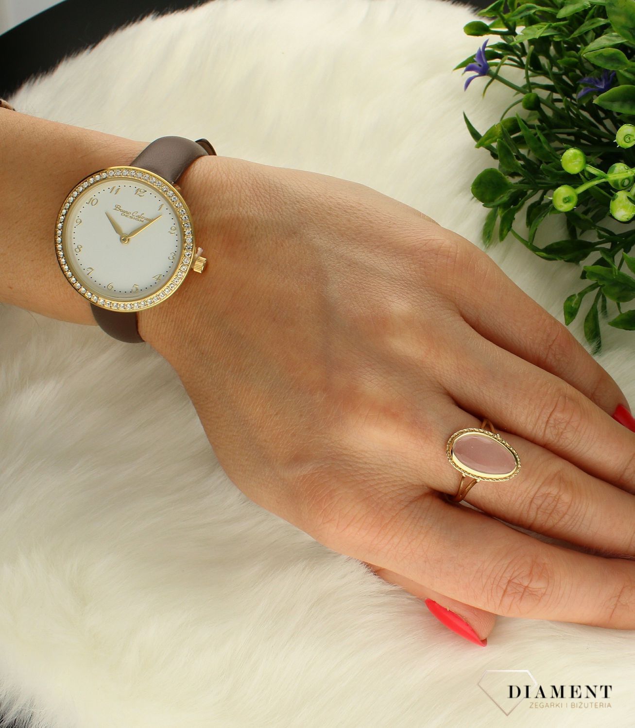 Zegarek damski na brązowym pasku Bruno Calvani BC9894 GOLD BIAŁA TARCZA.jpg